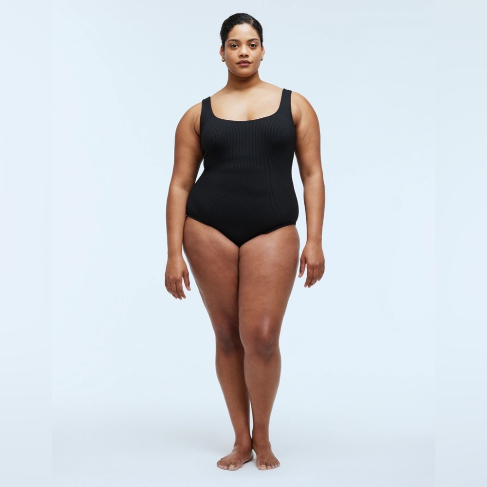 NWT Madewell Plus Ribbed Scoop-Neck One-Piece Swimsuit - black - 2X